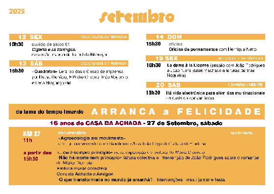 Cartaz da programação do mês de Setembro 2025