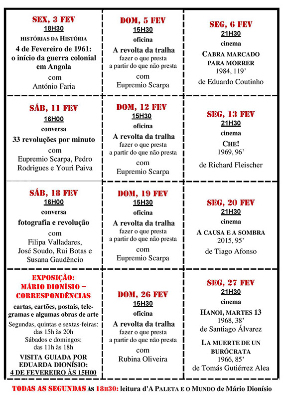 Cartaz da programação do mês de Fevereiro 2017