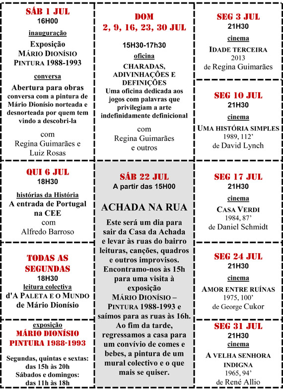 Cartaz da programação do mês de Julho 2017