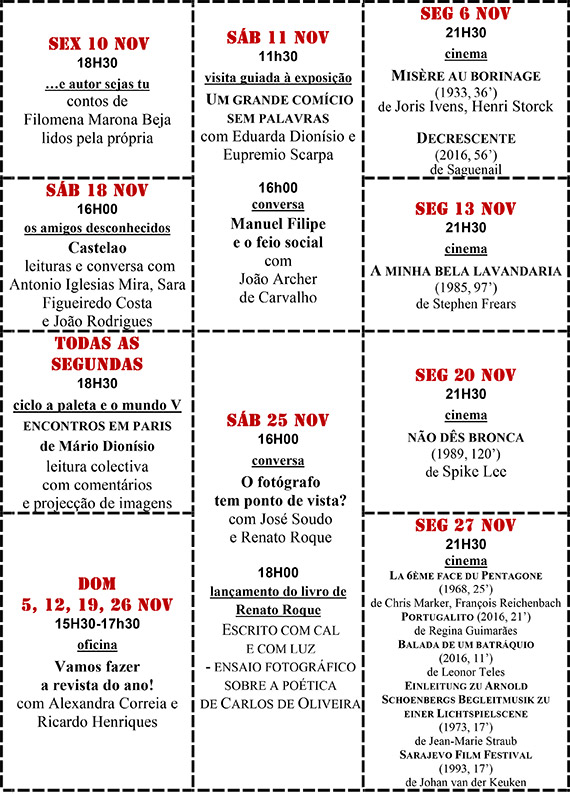 Cartaz da programação do mês de Novembro 2017