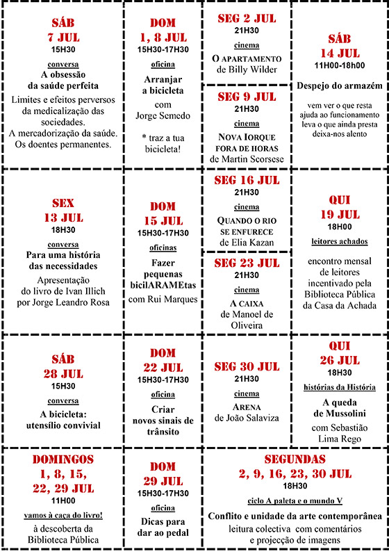 Cartaz da programação do mês de Julho 2018