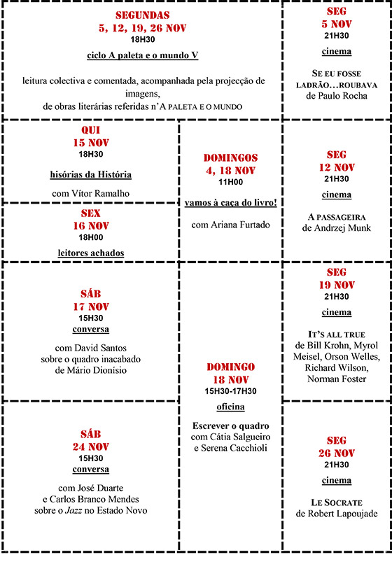 Cartaz da programação do mês de Novembro 2018