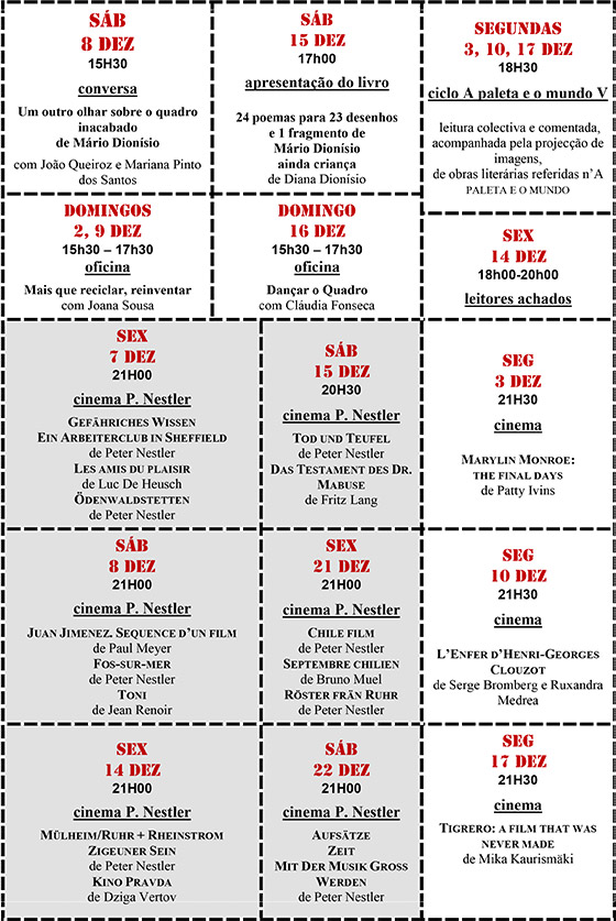 Cartaz da programação do mês de Dezembro 2018
