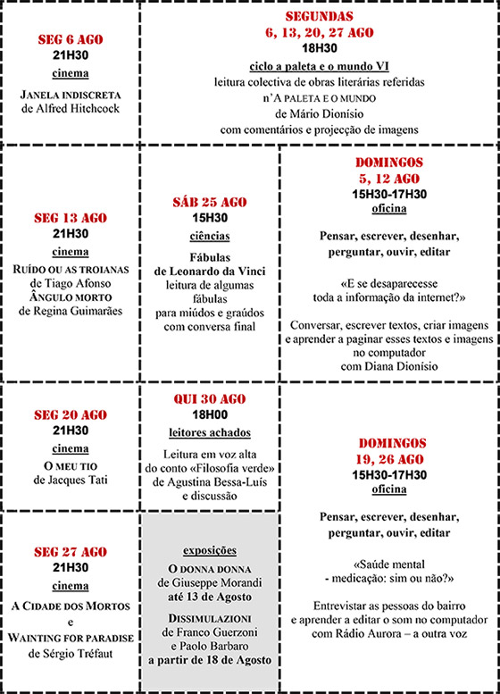 Cartaz da programação do mês de Agosto 2018