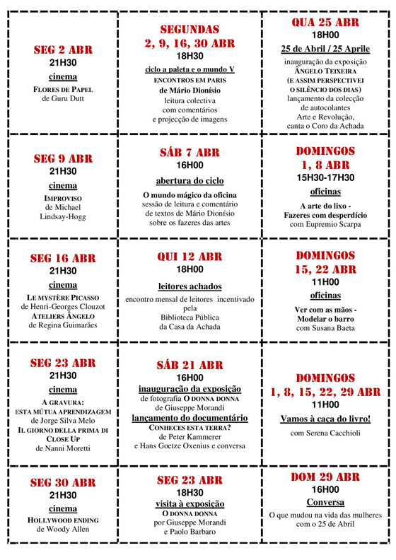 Cartaz da programação do mês de Abril 2018