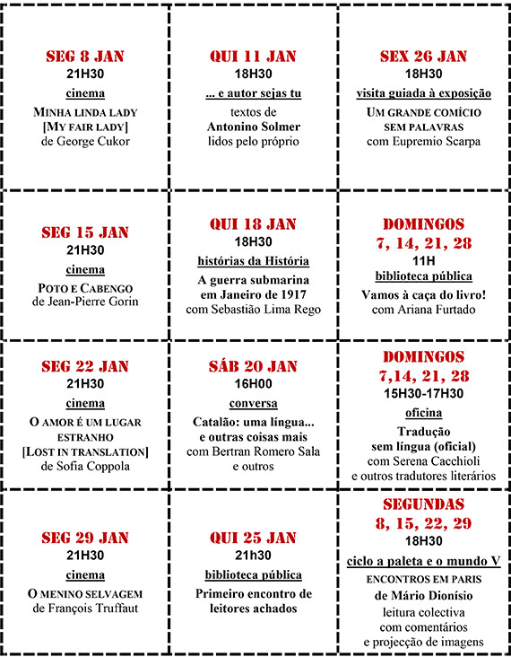 Cartaz da programação do mês de Janeiro 2018