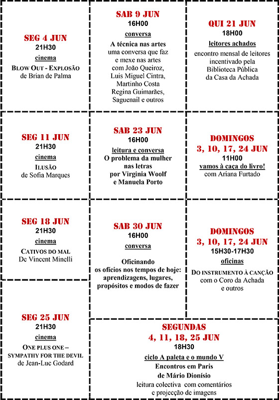 Cartaz da programação do mês de Junho 2018
