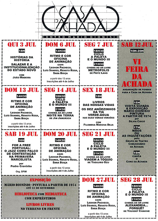 Cartaz da programação do mês de Julho de 2014