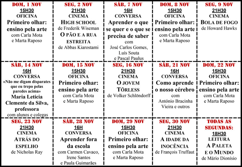 Cartaz da programação do mês de Novembro de 2015