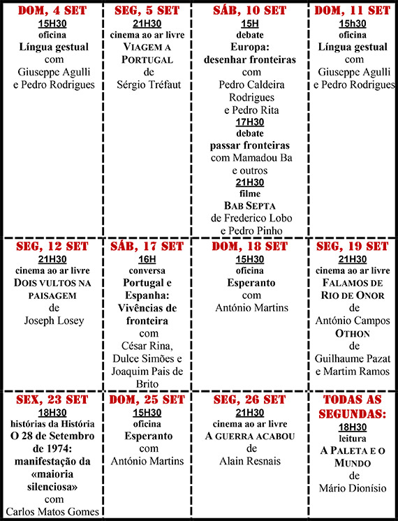 Cartaz da programação do mês de Setembro 2016