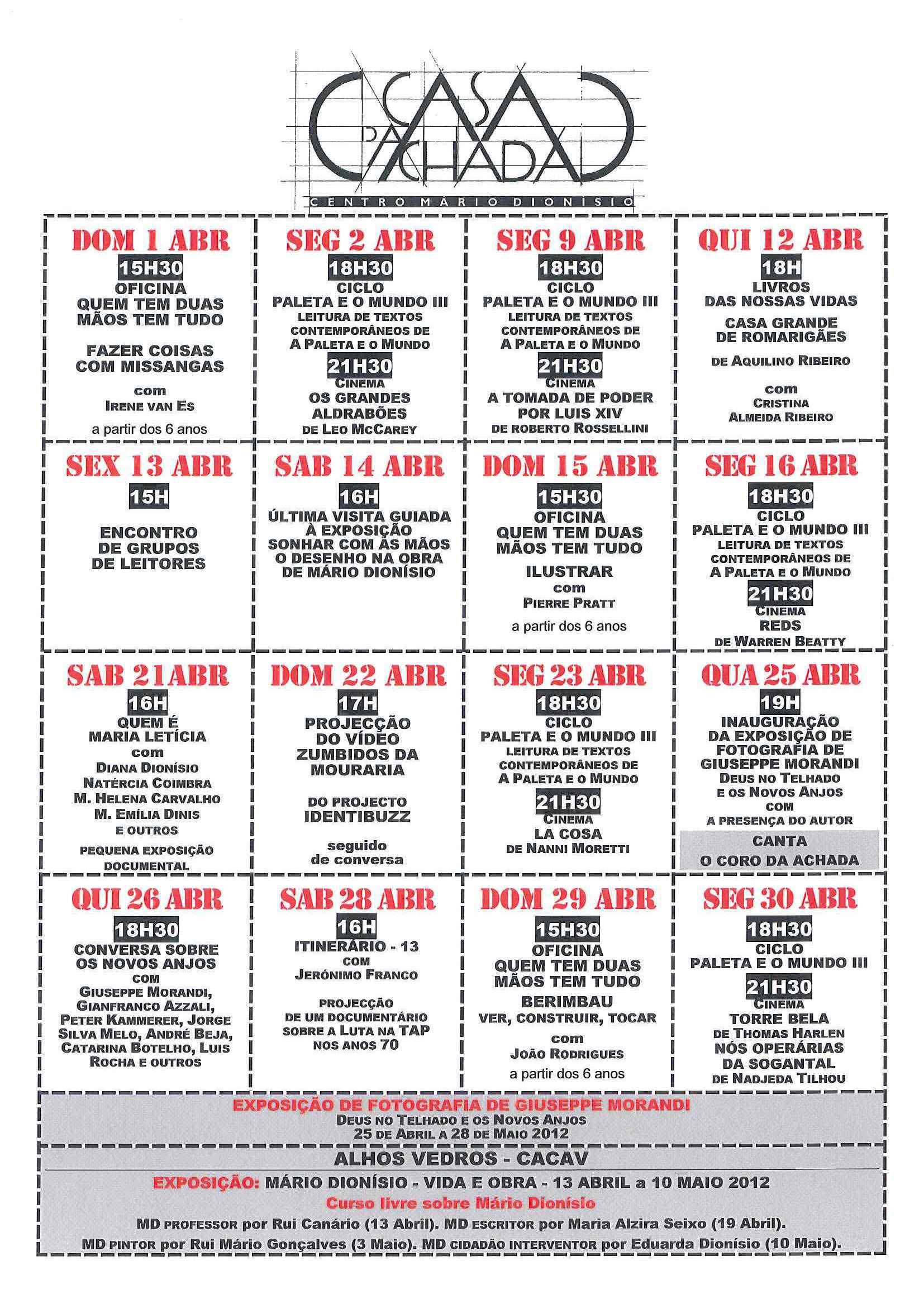 Cartaz da programação do mês de Abril