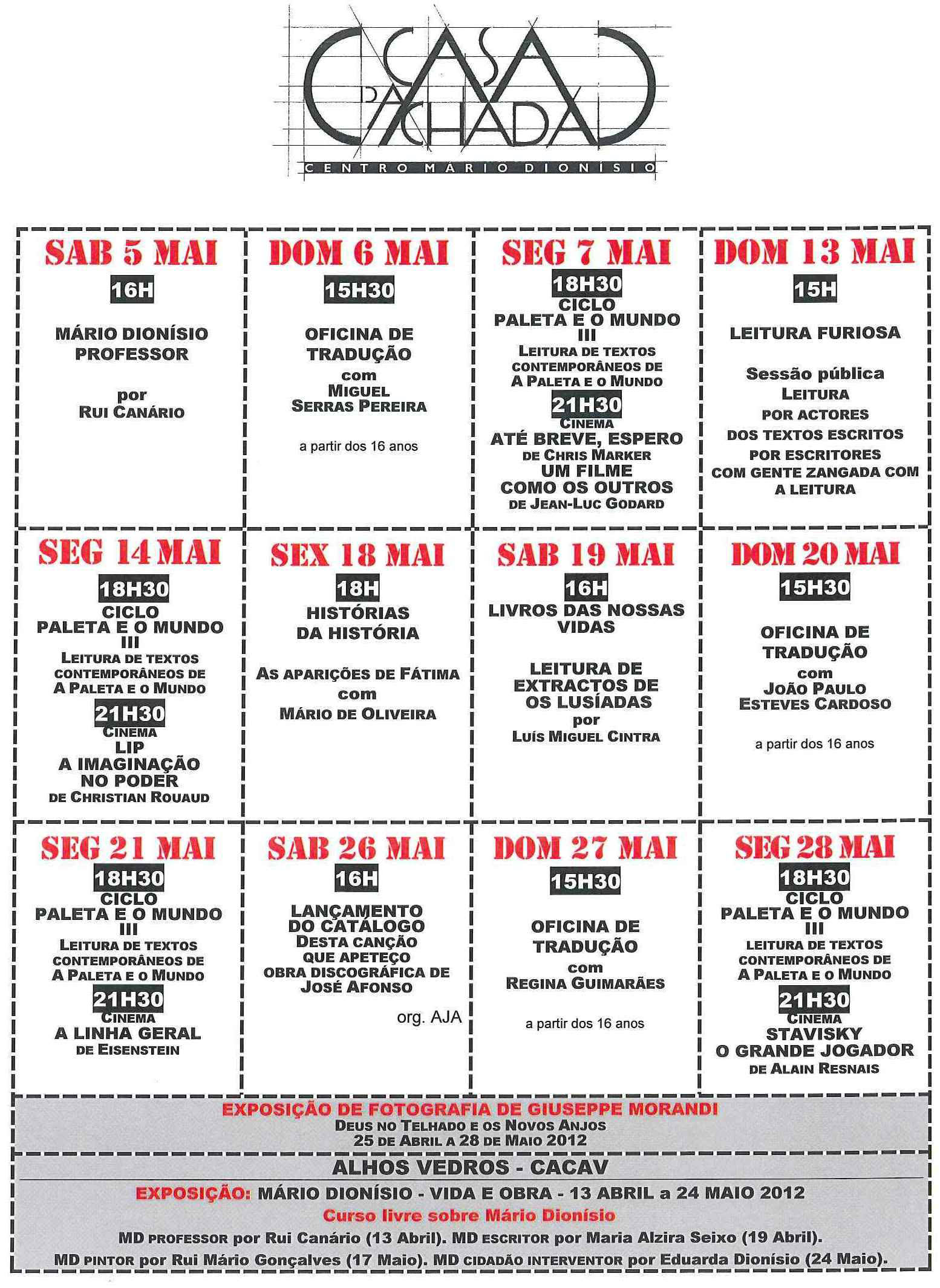 Cartaz da programação do mês de Maio