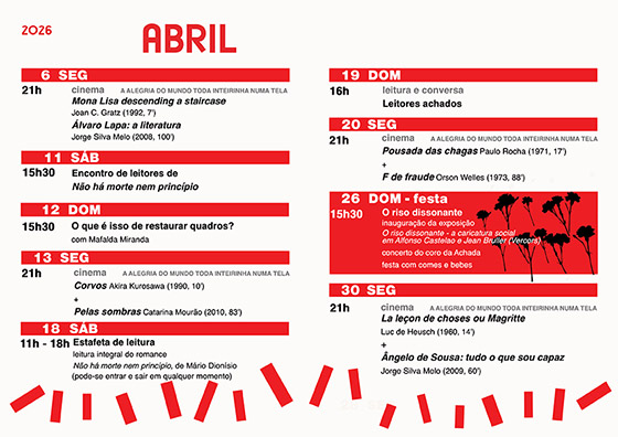 Cartaz da programação do mês de Abril 2026