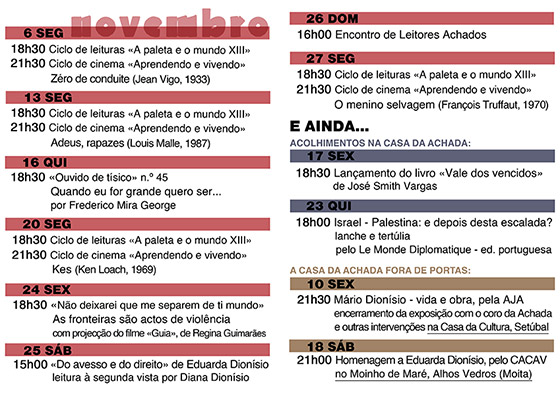 Cartaz da programação do mês de Novembro de 2023