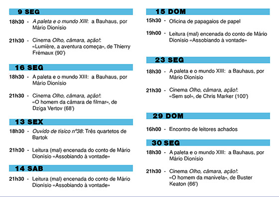 Cartaz da programação do mês de janeiro de 2023