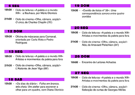 Cartaz da programação do mês de Fevereiro de 2023