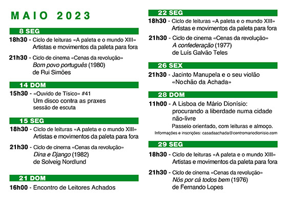 Cartaz da programação do mês de Maio de 2023