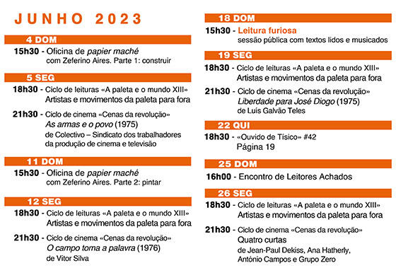 Cartaz da programação do mês de Junho de 2023