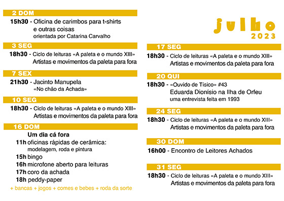 Cartaz da programação do mês de Julho de 2023