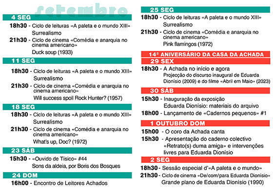 Cartaz da programação do mês de Setembro de 2023