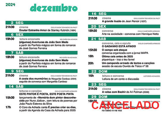 Cartaz da programação do mês de Dezembro 2024