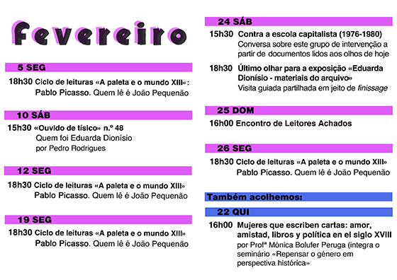 Cartaz da programação do mês de Fevereiro 2024