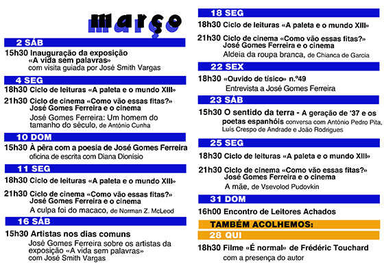Cartaz da programação do mês de Março 2024
