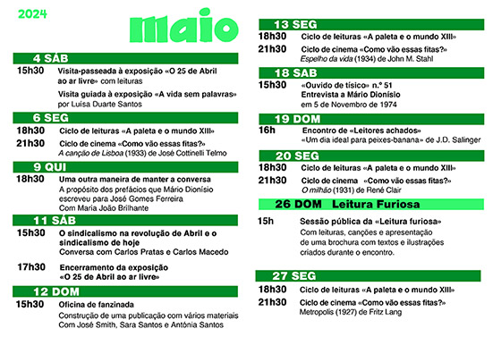 Cartaz da programação do mês de Maio 2024
