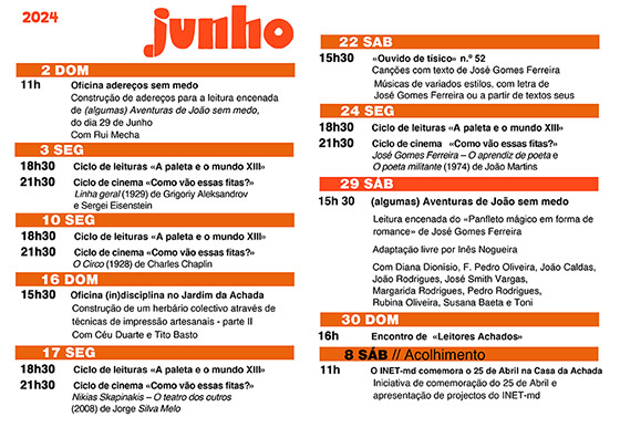 Cartaz da programação do mês de Junho 2024