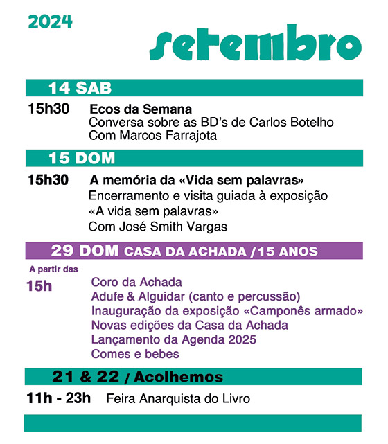 Cartaz da programação do mês de Setembro 2024