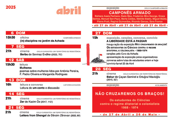 Cartaz da programação do mês de Abril 2025