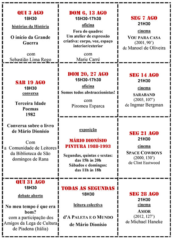 Cartaz da programação do mês de Agosto 2017