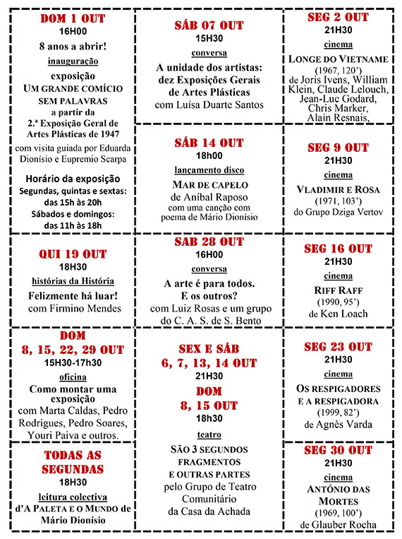 Cartaz da programação do mês de Outubro 2017