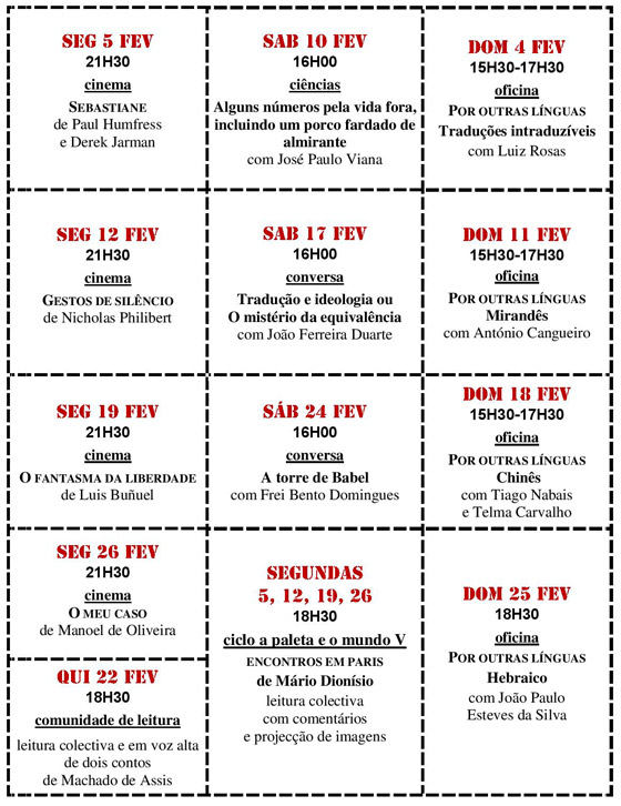 Cartaz da programação do mês de Fevereiro 2018