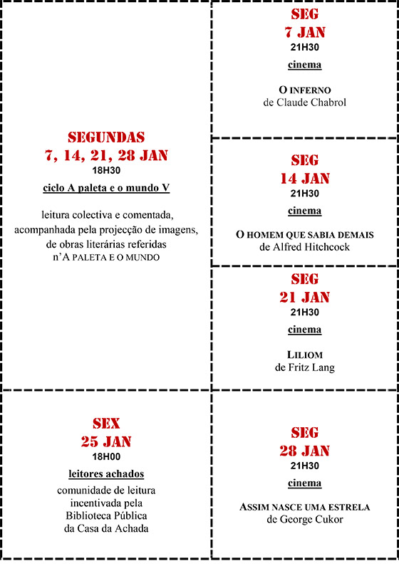 Cartaz da programação do mês de Janeiro 2019