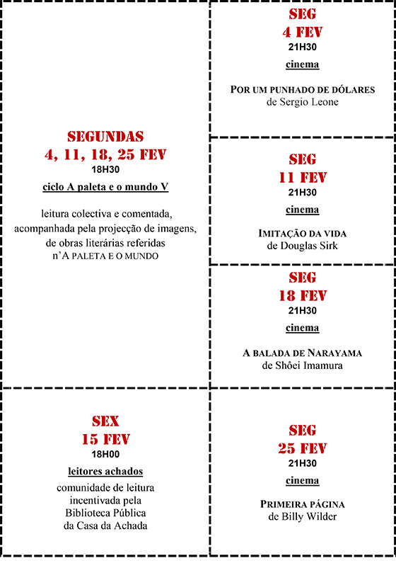 Cartaz da programação do mês de Fevereiro 2019