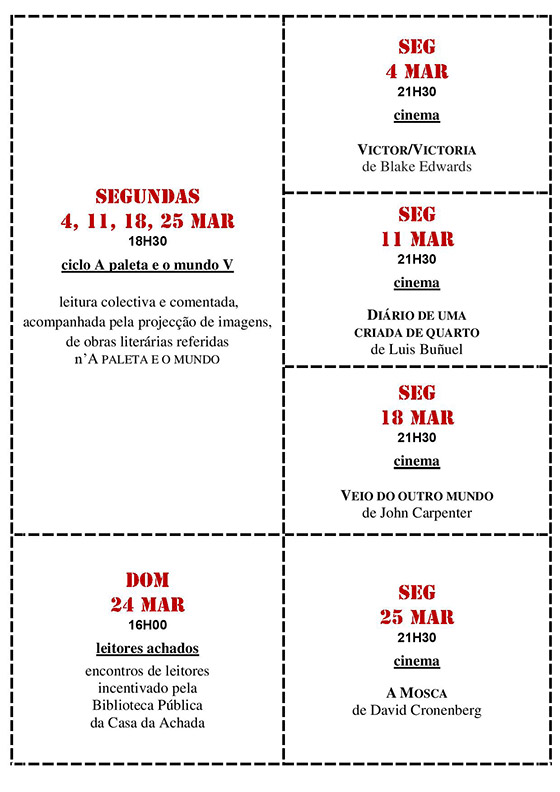 Cartaz da programação do mês de Março 2019