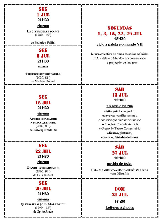 Cartaz da programação do mês de Julho 2019