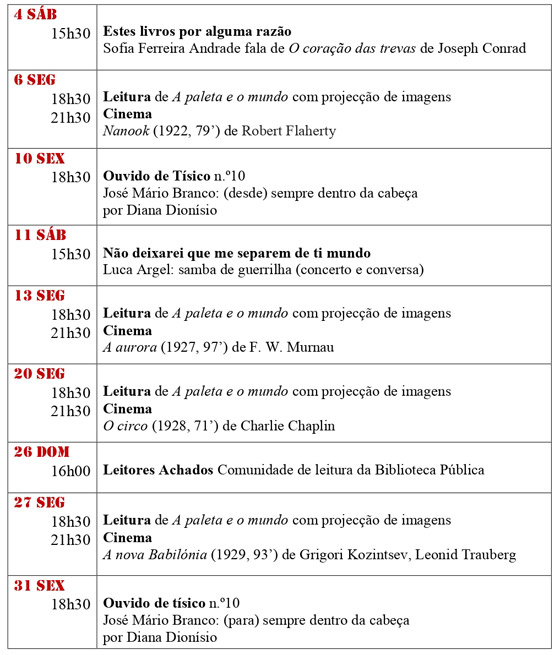 Cartaz da programação do mês de Janeiro 2020