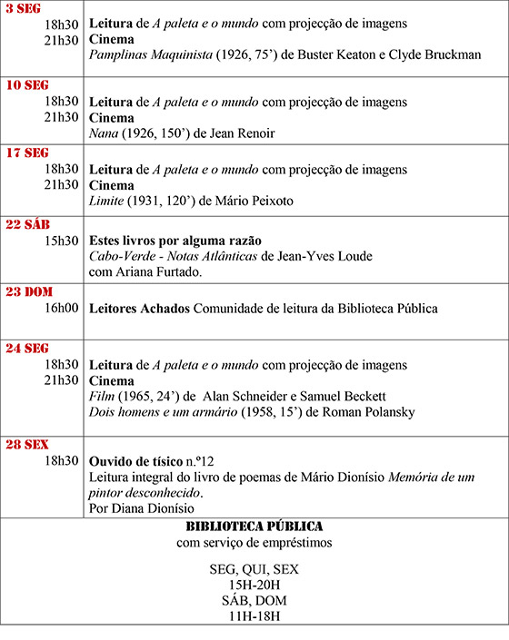 Cartaz da programação do mês de Fevereiro 2020