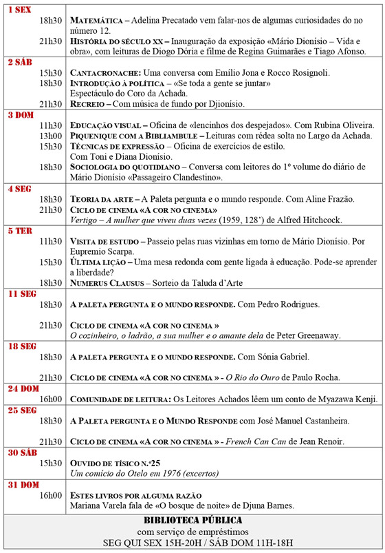 Cartaz da programação do mês de Outubro de 2021