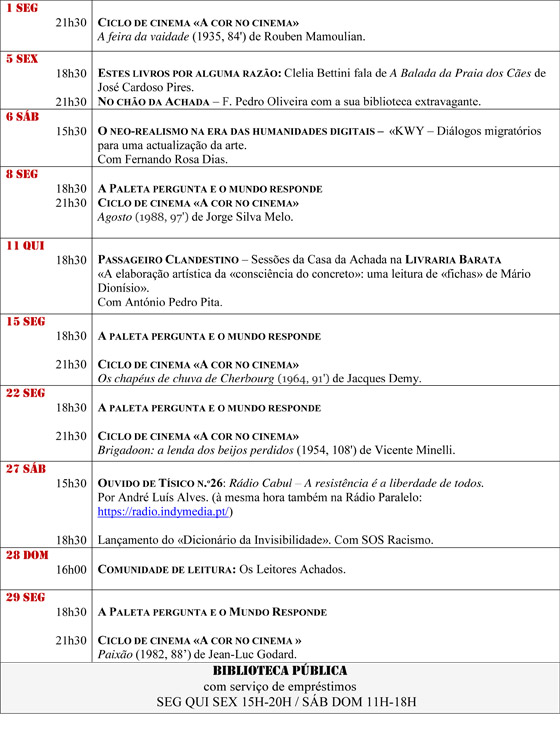 Cartaz da programação do mês de Novembro de 2021