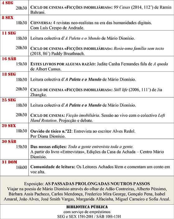 Cartaz da programação do mês de Novembro 2020