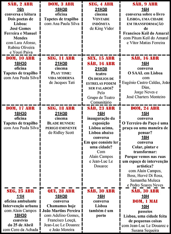 Cartaz da programação do mês de Abril 2016