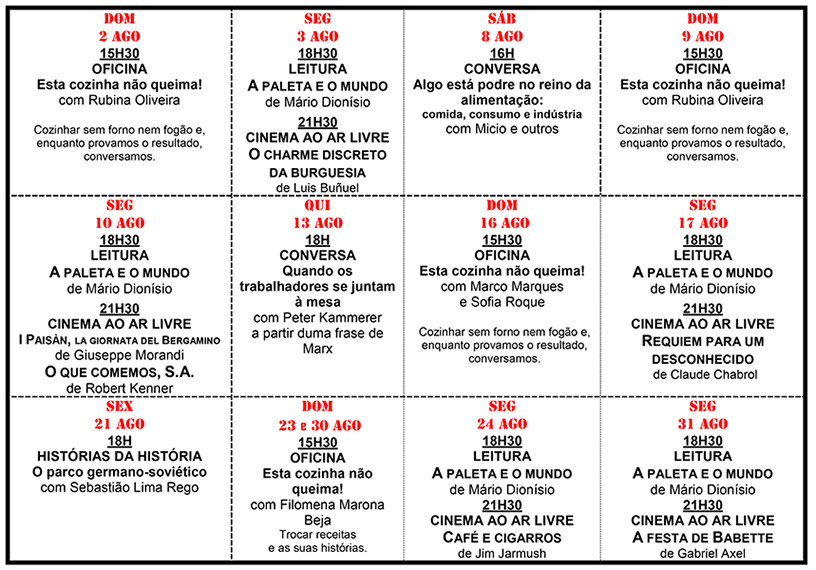 Cartaz da programação do mês de Agosto de 2015