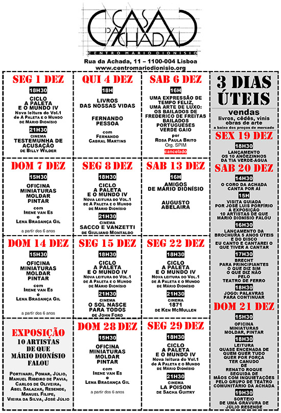 Cartaz da programação do mês de Dezembro de 2014