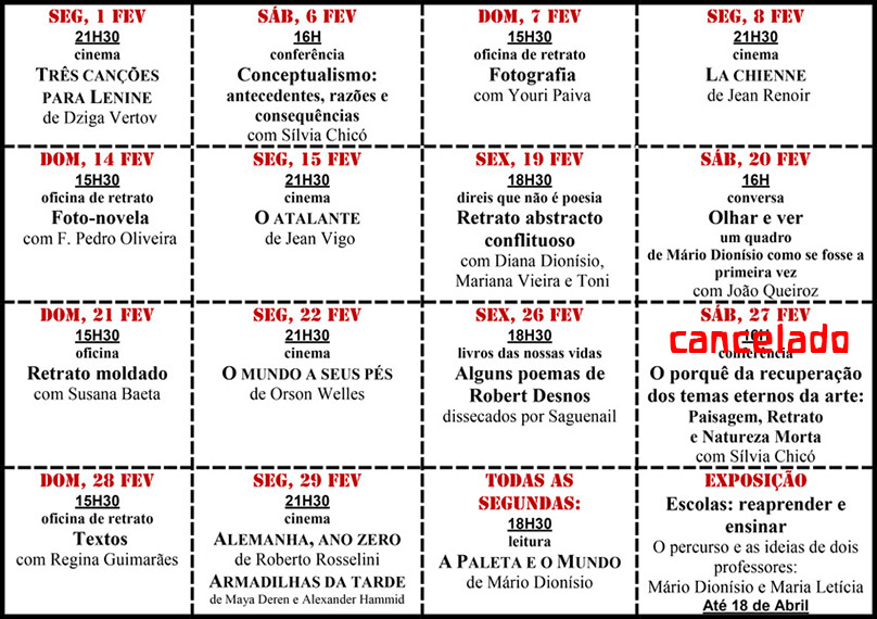 Cartaz da programação do mês de Fevereiro 2016