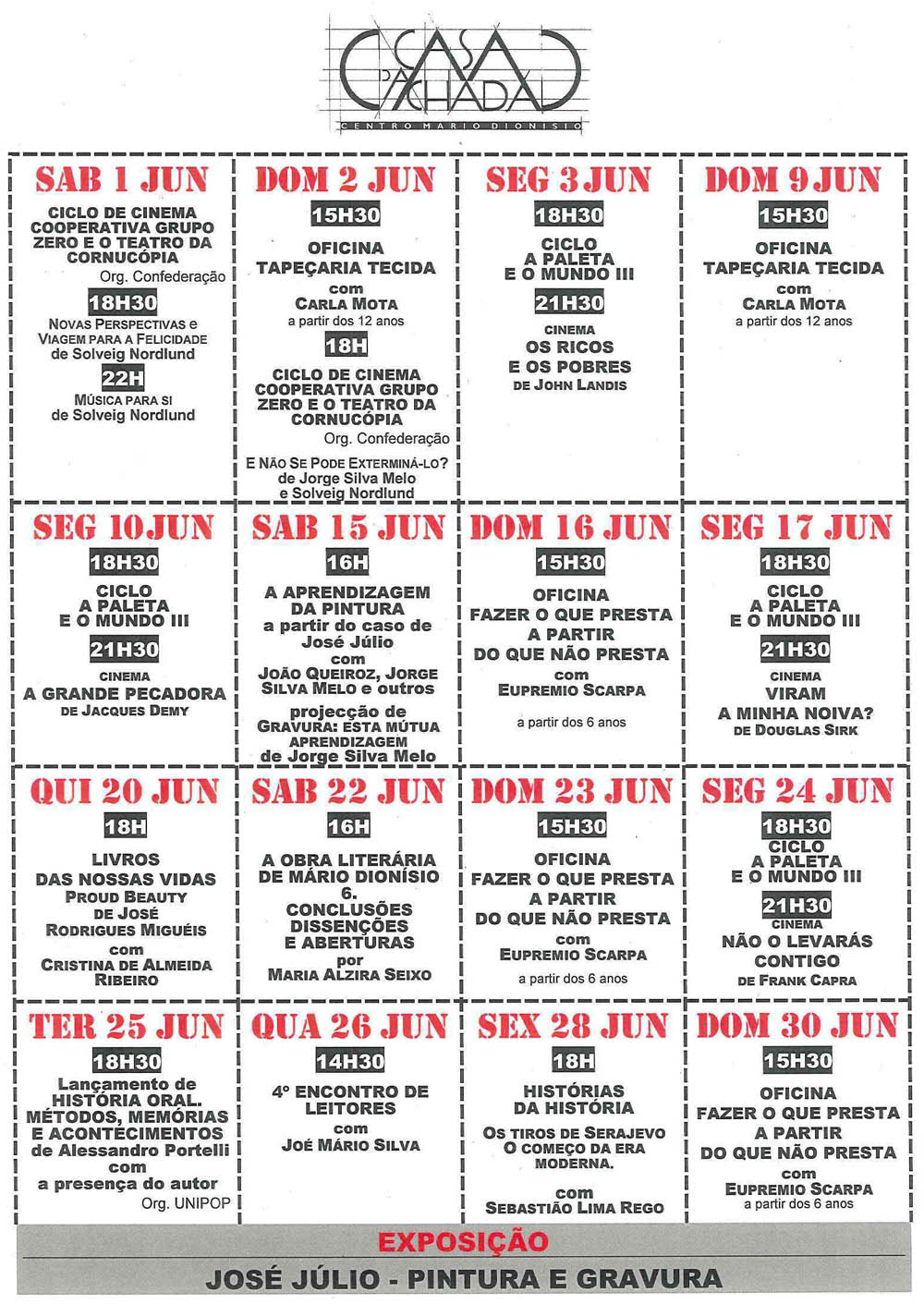 Cartaz da programação do mês de Junho de 2013