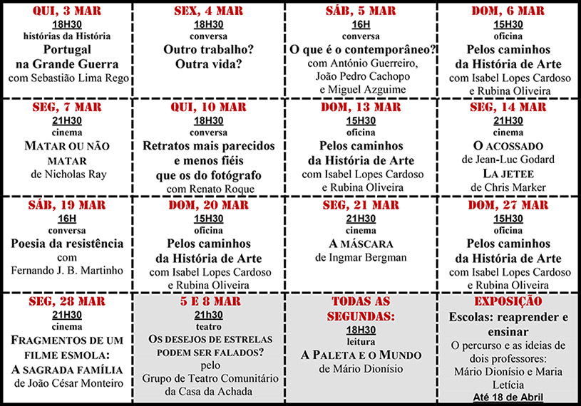 Cartaz da programação do mês de Março 2016