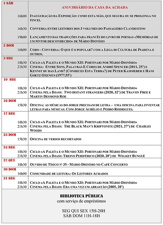 Cartaz da programação do mês de Outubro de 2022